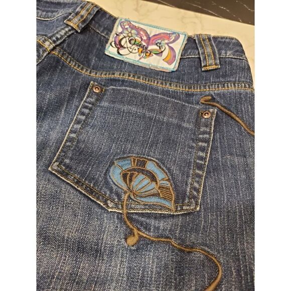 Oilily Y2K Low Rise Embroidered Art Deco Floral Blue Jeans 40 US 8-10 Bratz EUC - Picture 9 of 15